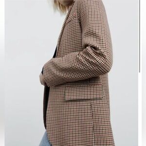 NWOT Zara Plaid Check Blazer Black/Red Small